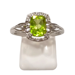 Bague Péridot Rectangulaire Facetté et Topaze Blanche Facettées Argent 925 Taille 59