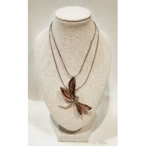 Pendentif Ambre Libellule avec Chaîne 46cm Tout Argent 925