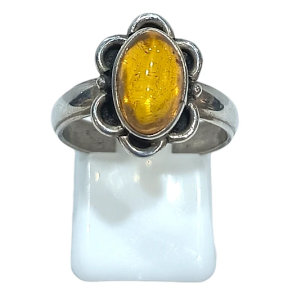 Bague Ambre Baltique Ovale (Fleur) Argent 925 Taille 56