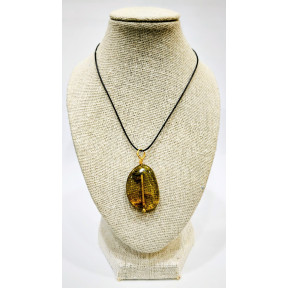 Pendentif Ambre Vert Ovale sur Cordon Réglable