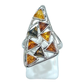 Bague Ambre Vert Jaune Cognac Argent 925 Taille 56