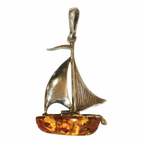 Pendentif Ambre Bateau Argent 925 3cm