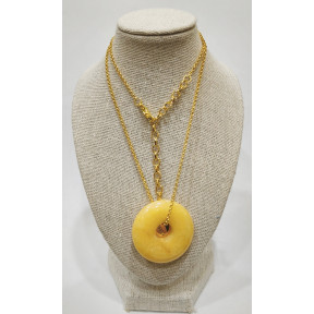 Pendentif Aventurine Jaune Donut sur Chaîne Acier Inox  Plaquée Or 42 + 5 cm