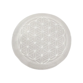 Disque de Rechargement Sélénite Purification, Calme et Guérison Fleur de Vie D 10cm H 1,5cm