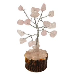 Arbre du Bonheur Quartz Rose sur Support Bois 7,5cm