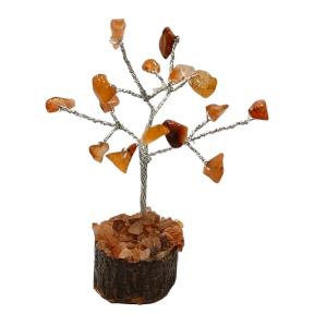 Arbre du Bonheur Agate de Feu sur Support Bois 7,5cm