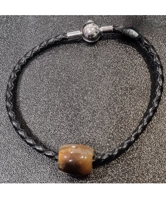 Bracelet Agate du Botswana Cuir tressé Fermeture poussoir