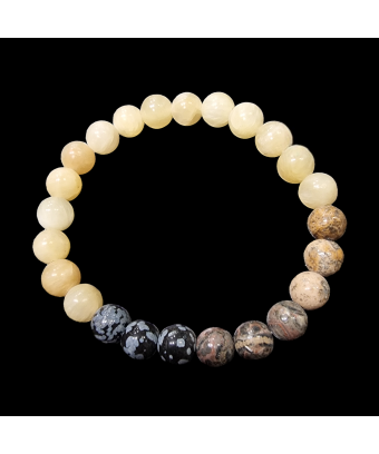 Bracelet Calcite jaune Jaspe paysage & Obsidienne neige Pierres rondes 8mm