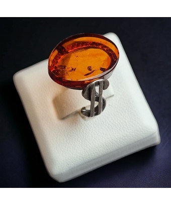 Bague Ambre Signe $ Argent 925 Taille 52